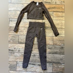 Gymshark Brown Long Sleeve Crop Top and Leggings Set,